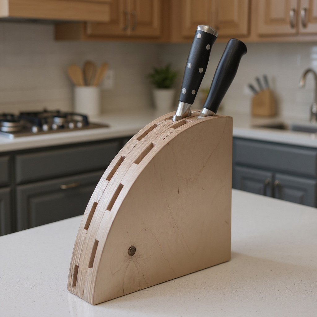 Wooden Knife Stand, Minimal Countertop Knife Holder, Handmade Wooden Kitchen Organizer - size and shape detail