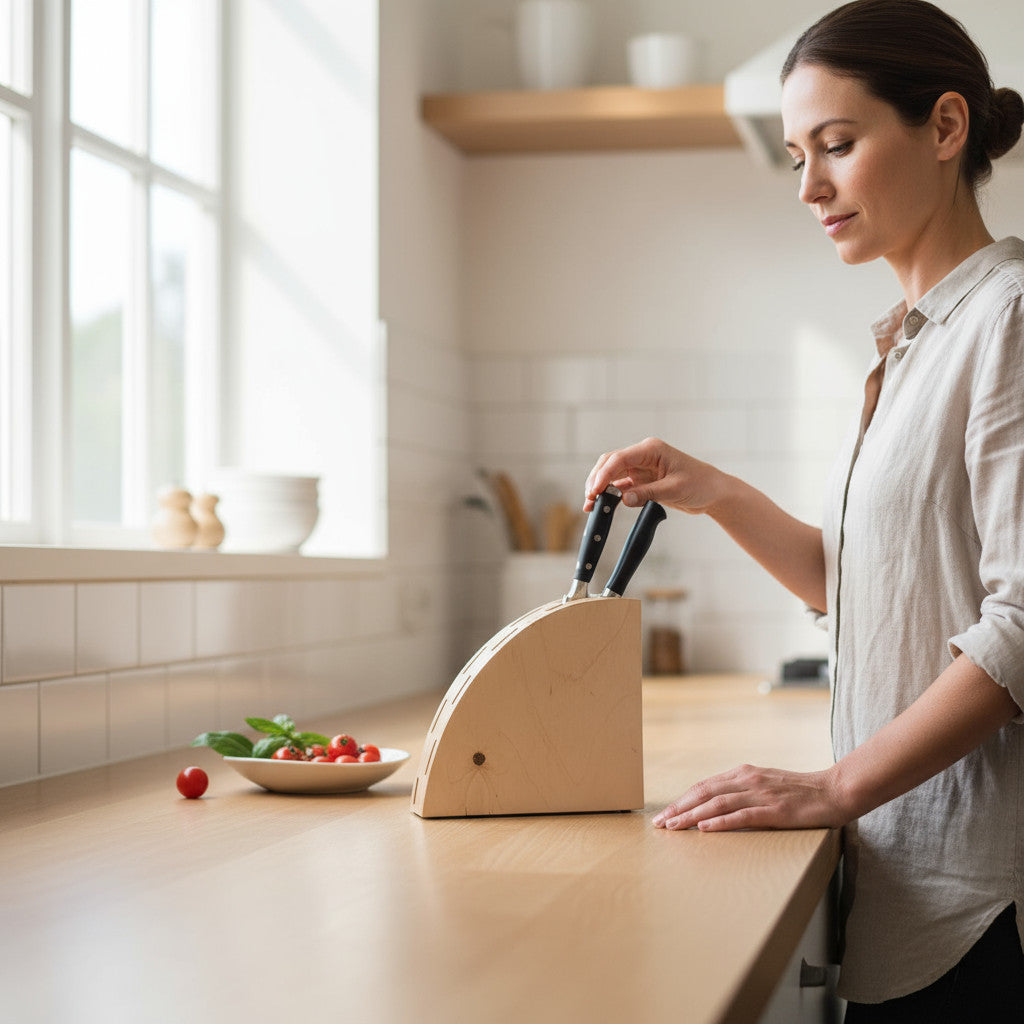 Wooden Knife Stand, Minimal Countertop Knife Holder, Handmade Wooden Kitchen Organizer - handmade wooden product detail