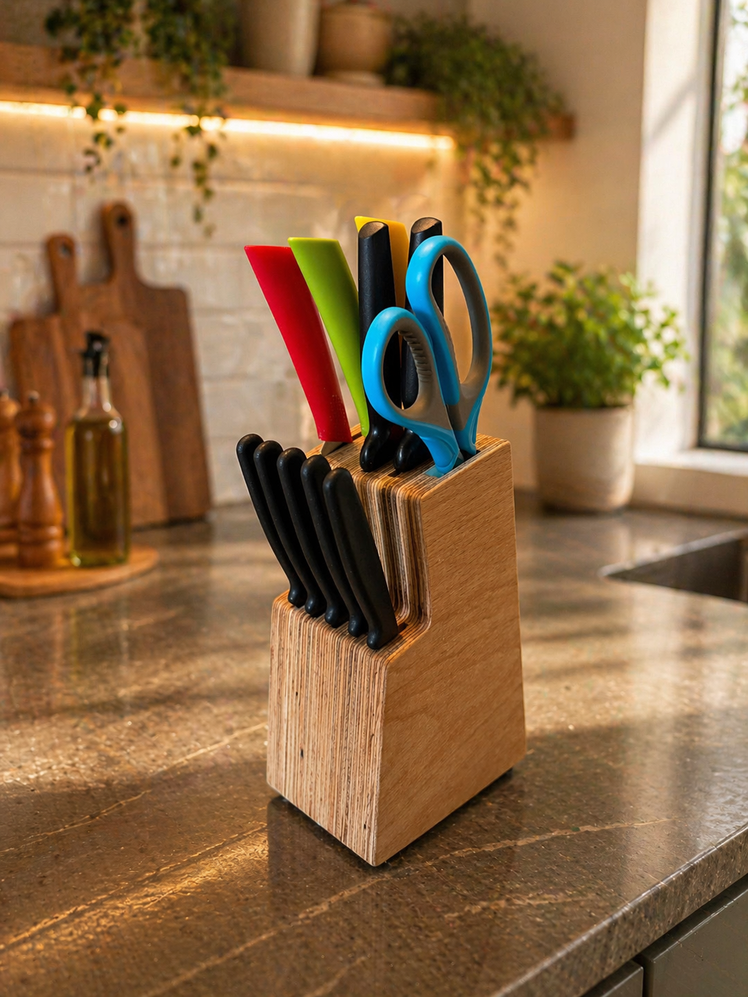 Wooden Knife Stand, New Model Knife Holder for Kitchen Storage - handmade wooden product detail