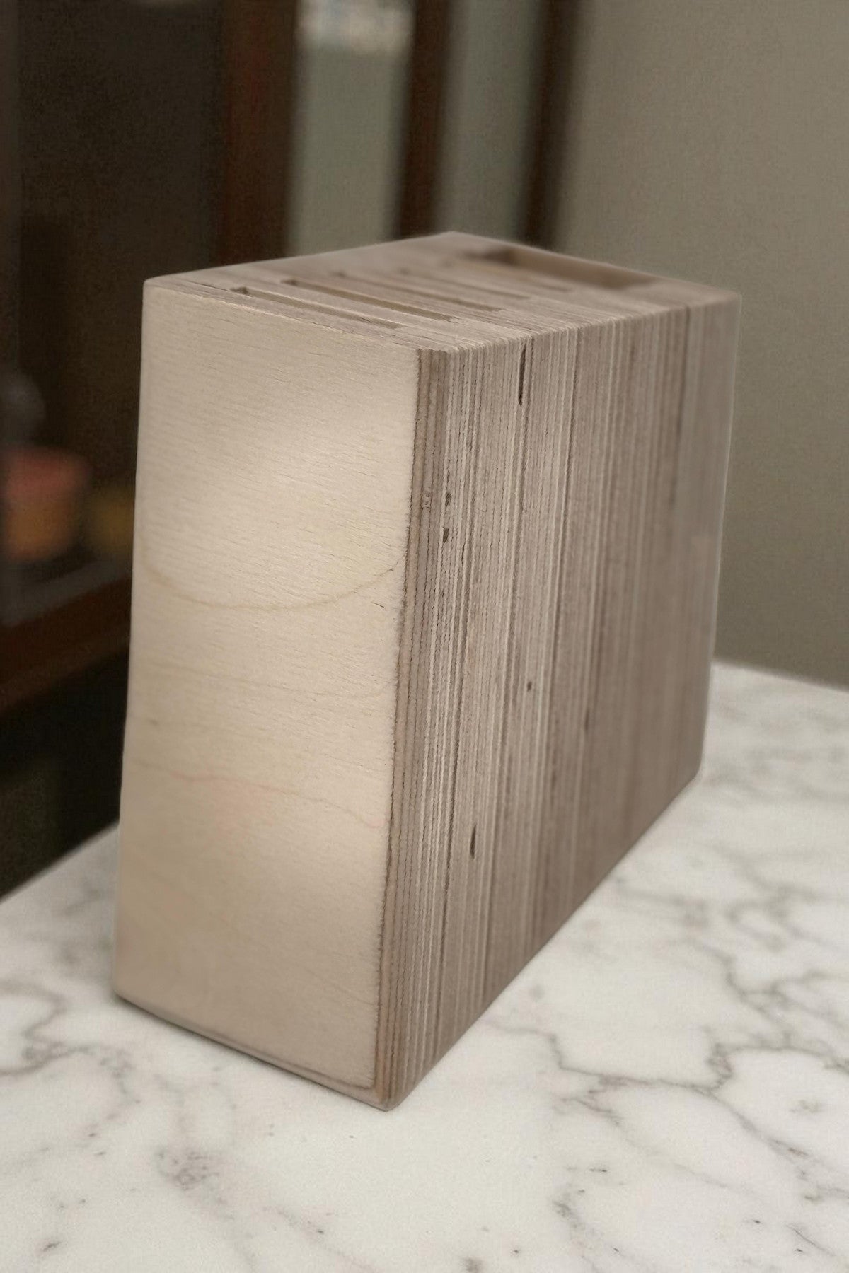 Wooden Knife Stand, Compact Countertop Holder for Kitchen Storage - close up of the product detail