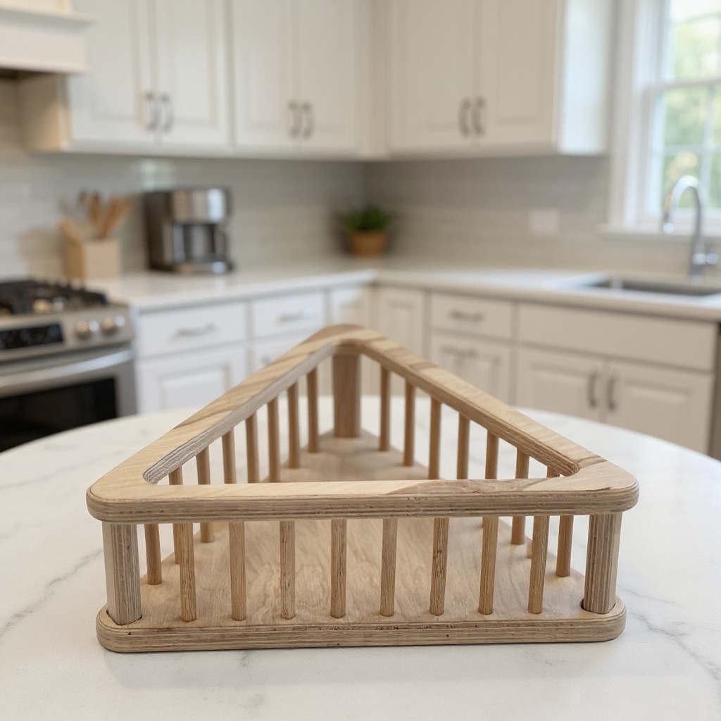 Wooden Triangle Basket, Decorative Storage Basket, Handmade Wooden Home Basket, Minimalist Triangle Tray, Natural Wood Organizer - wood material and finish detail