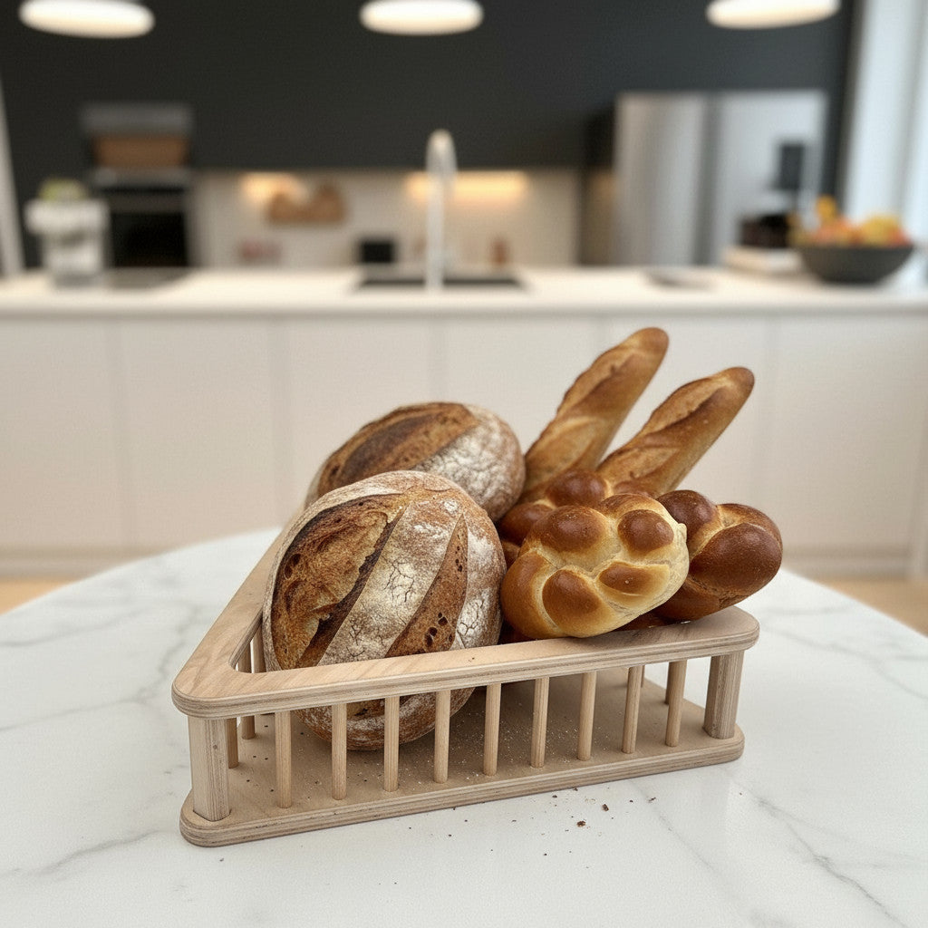 Wooden Triangle Basket, Decorative Storage Basket, Handmade Wooden Home Basket, Minimalist Triangle Tray, Natural Wood Organizer - side view showing the product profile