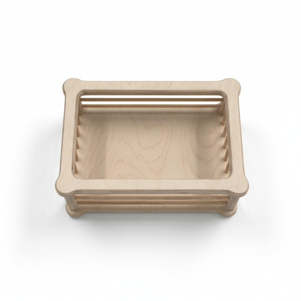 Rectangular Wooden Basket Tray, 31 x 21 x 12 cm, Handmade Storage Basket for Home, Nursery or Activity Play - close up of the product detail