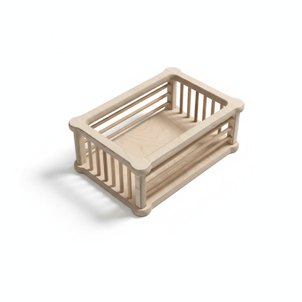 Rectangular Wooden Basket Tray, 31 x 21 x 12 cm, Handmade Storage Basket for Home, Nursery or Activity Play - side view showing the product profile