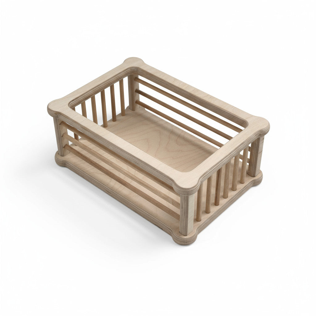 Rectangular Wooden Basket Tray, 31 x 21 x 12 cm, Handmade Storage Basket for Home, Nursery or Activity Play - front view of the product