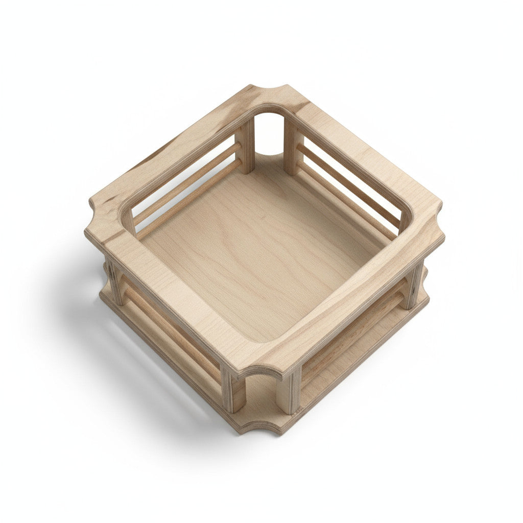 Square Woven Basket, Wooden Storage Basket with Handle, Handmade Nursery Basket, Decorative Wooden Basket, 25 x 25 x 12 cm - side view showing the product profile