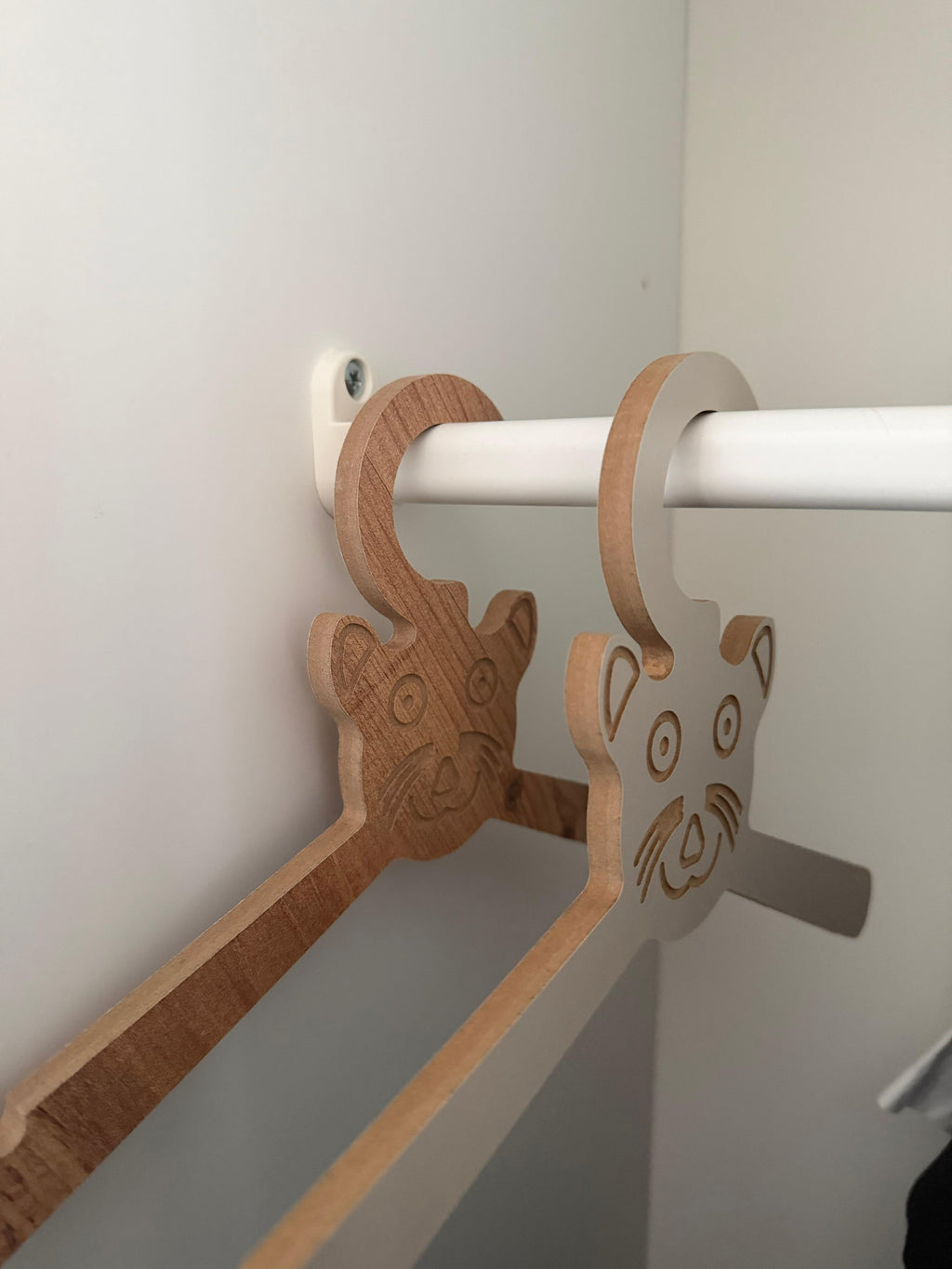 Set of 6 Brown Wooden Kids Coat Hangers, Child-Size Clothes Hangers for Nursery and Closet Organization - wood material and finish detail
