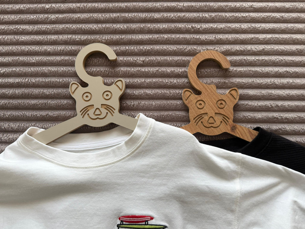 Set of 6 Brown Wooden Kids Coat Hangers, Child-Size Clothes Hangers for Nursery and Closet Organization - size and shape detail