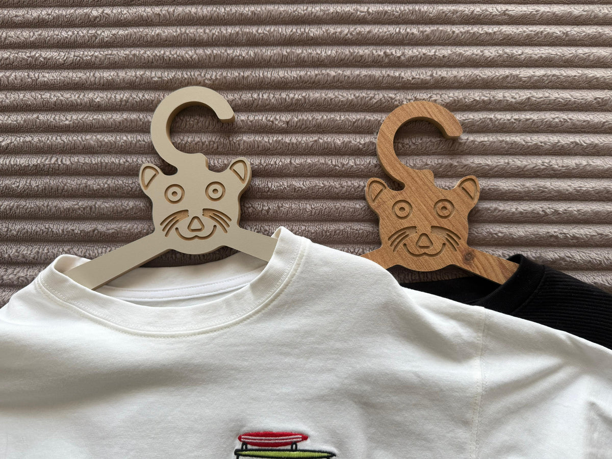 Set of 6 Brown Wooden Kids Coat Hangers, Child-Size Clothes Hangers for Nursery and Closet Organization - size and shape detail
