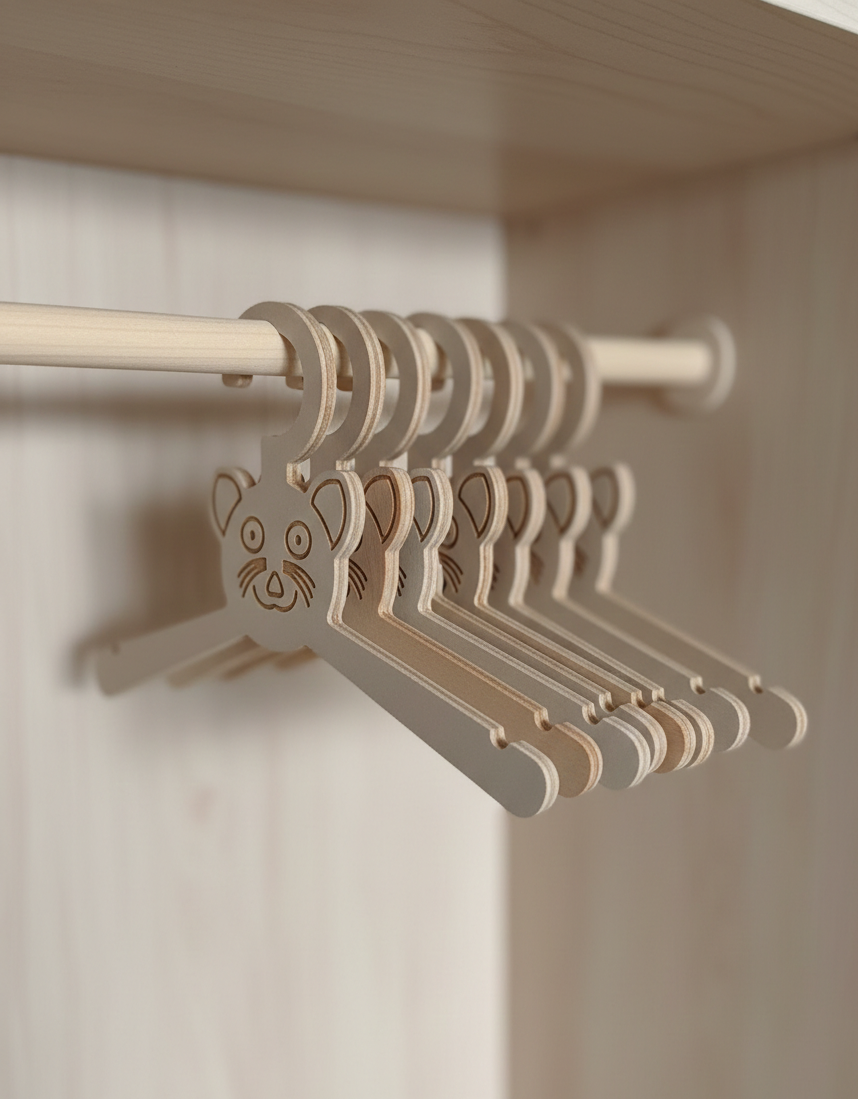 Grey Wooden Hanger Set for Kids, Pack of 6, MDF Children's Coat Hangers, Nursery Closet Hangers - main product view