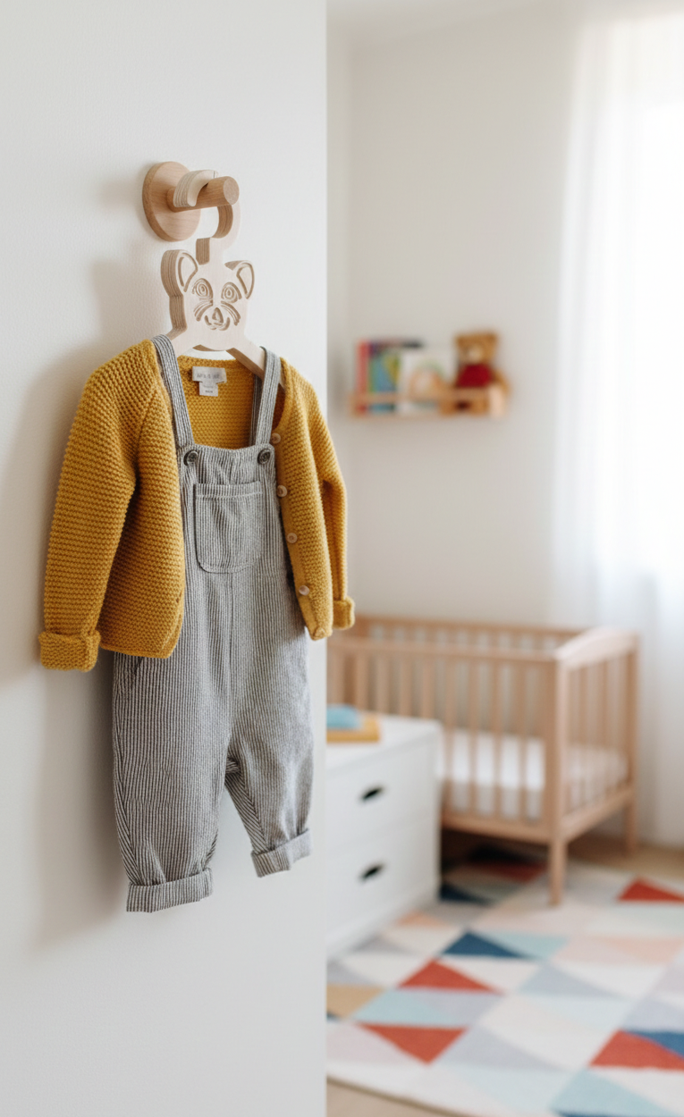 Grey Wooden Hanger Set for Kids, Pack of 6, MDF Children's Coat Hangers, Nursery Closet Hangers - handmade wooden product detail