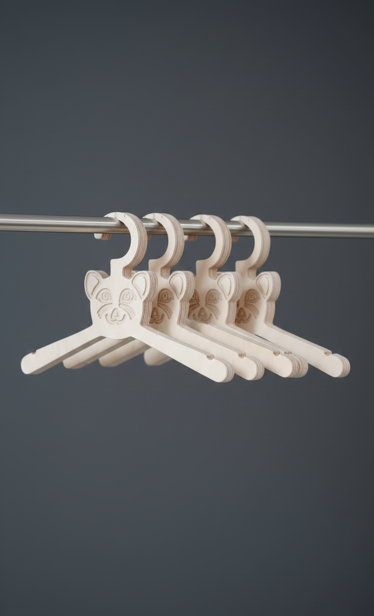 Grey Wooden Hanger Set for Kids, Pack of 6, MDF Children's Coat Hangers, Nursery Closet Hangers - front view of the product