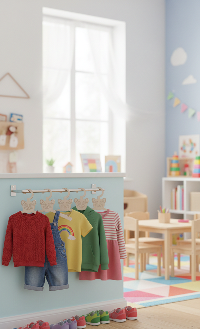 Grey Wooden Hanger Set for Kids, Pack of 6, MDF Children's Coat Hangers, Nursery Closet Hangers - detail view for shoppers