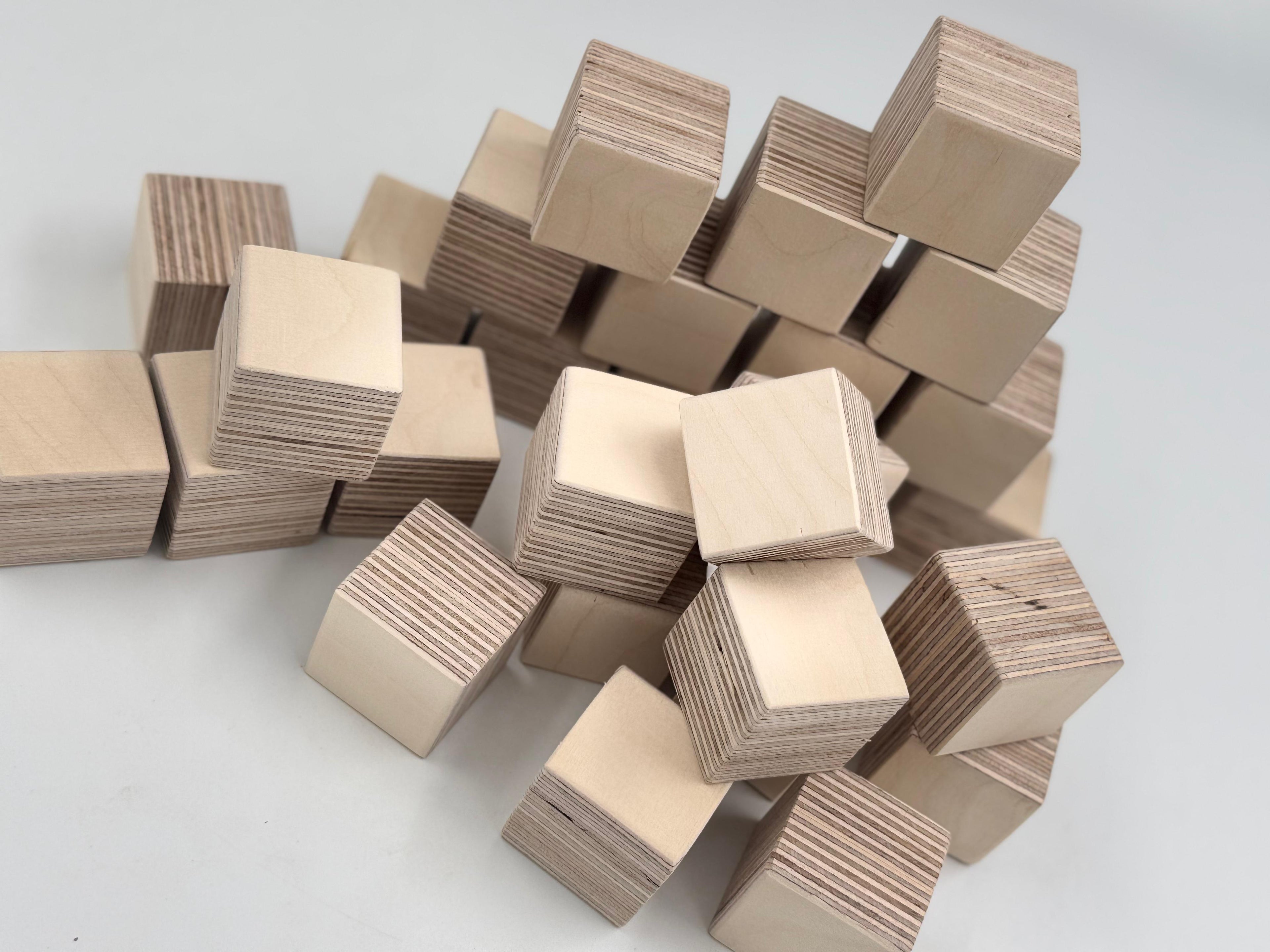 Wooden Cubes Toy, Small Handcrafted Wooden Blocks for Play and Display, Natural Wood Toddler Gift - main product view