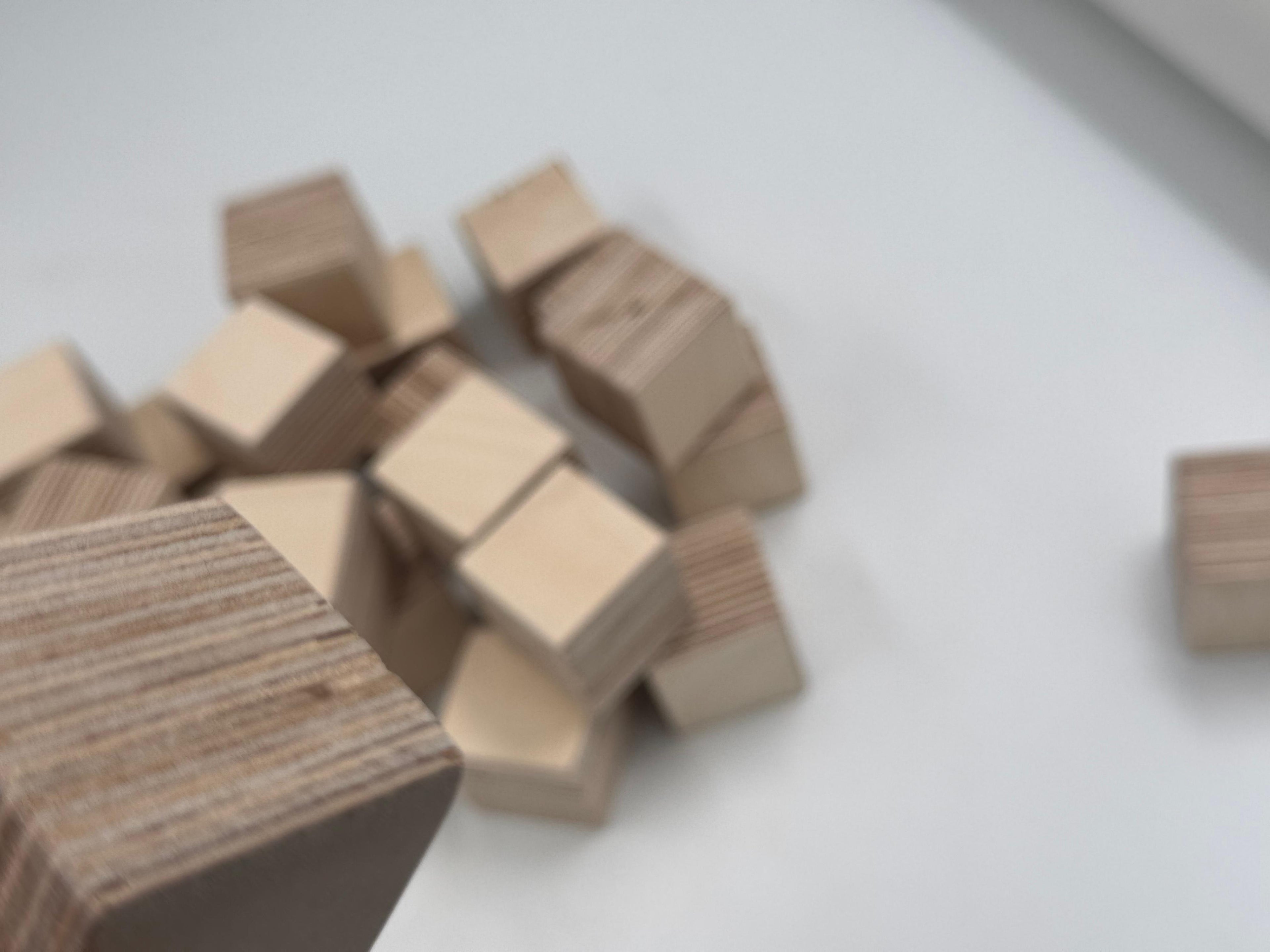 Wooden Cubes Toy, Small Handcrafted Wooden Blocks for Play and Display, Natural Wood Toddler Gift - close up of the wooden puzzle design