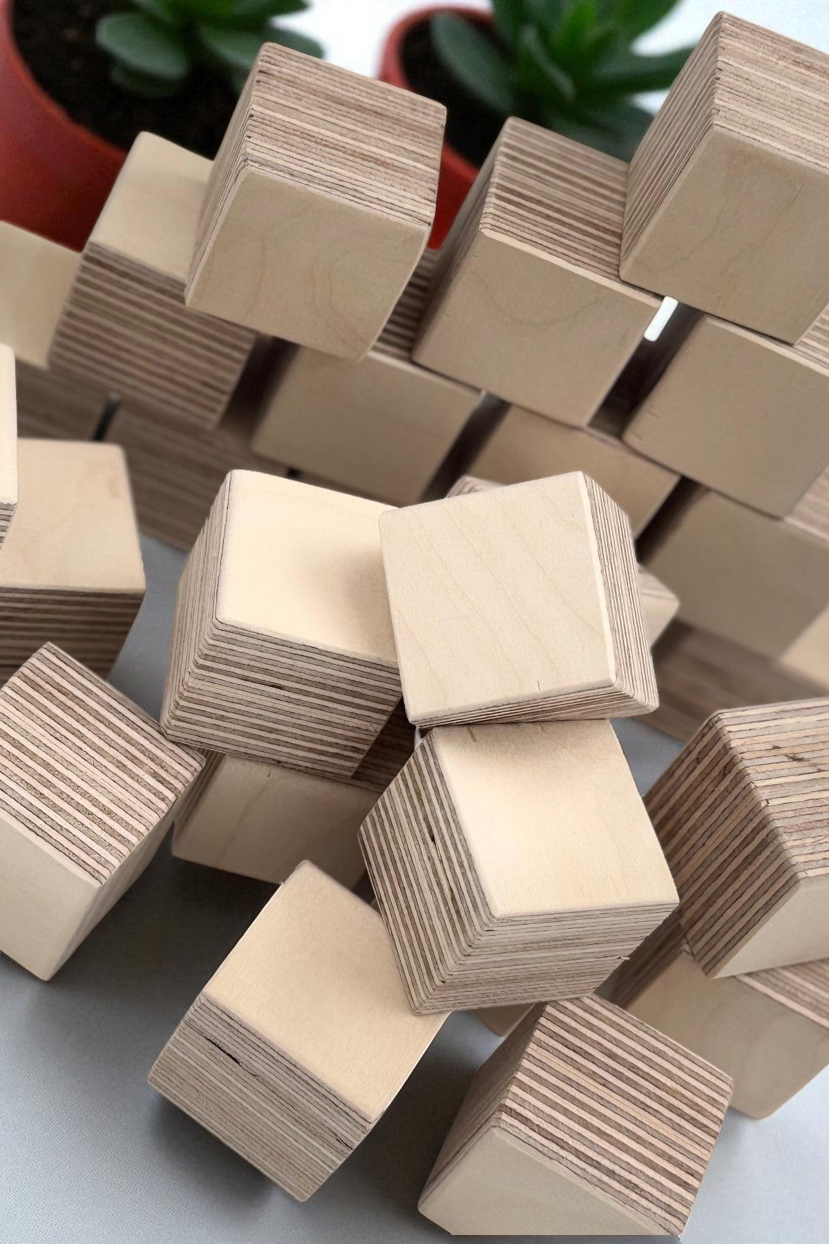 Wooden Cubes Toy, Small Handcrafted Wooden Blocks for Play and Display, Natural Wood Toddler Gift - wood material and finish detail