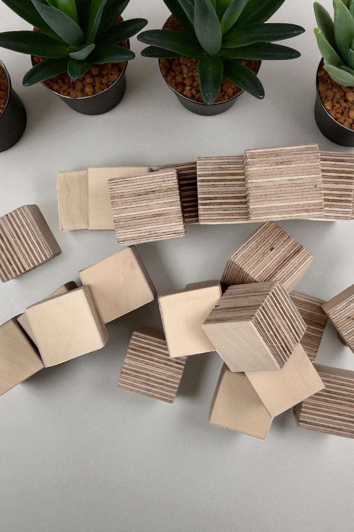 Wooden Cubes Toy, Small Handcrafted Wooden Blocks for Play and Display, Natural Wood Toddler Gift - scale and shape detail