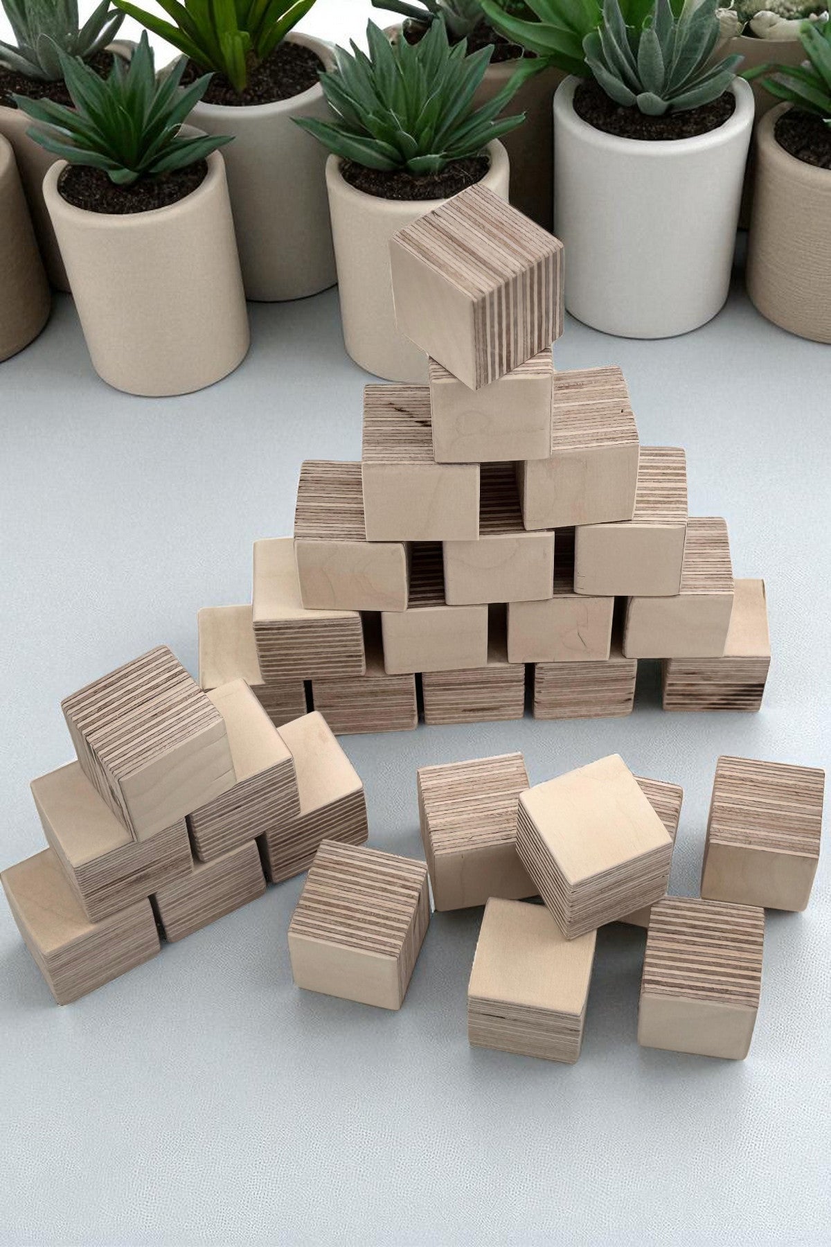 Wooden Cubes Toy, Small Handcrafted Wooden Blocks for Play and Display, Natural Wood Toddler Gift - detail view for shoppers