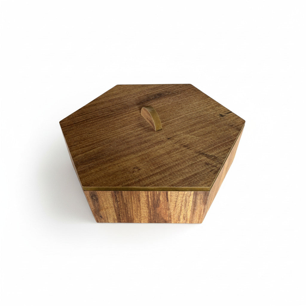 Wooden Hexagon Jewelry Box, MDF Keepsake Box, Small Trinket Storage for Handmade Decor - size and shape detail