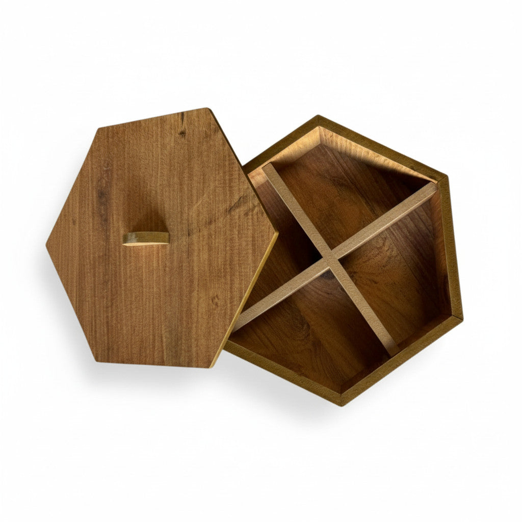 Wooden Hexagon Jewelry Box, MDF Keepsake Box, Small Trinket Storage for Handmade Decor - front view of the product