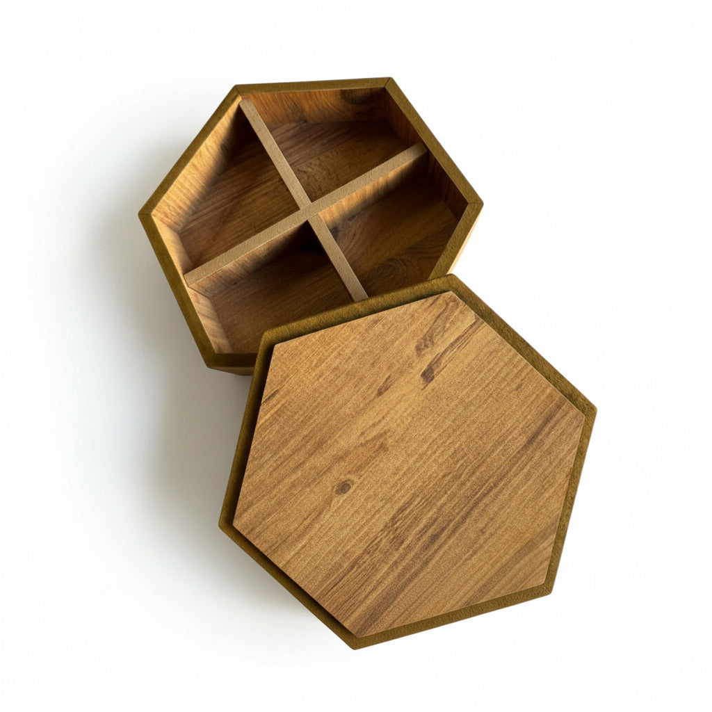 Wooden Hexagon Jewelry Box, MDF Keepsake Box, Small Trinket Storage for Handmade Decor - detail view for shoppers