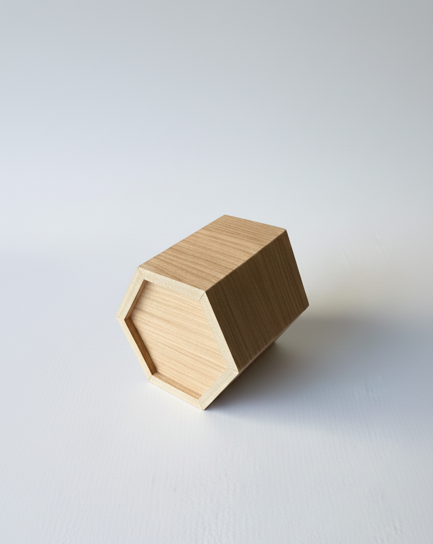 Hexagon Wooden Pencil Holder, Brown MDF Desk Organizer, Minimal Wooden Pen Cup for Office or Study Desk - wood material and finish detail