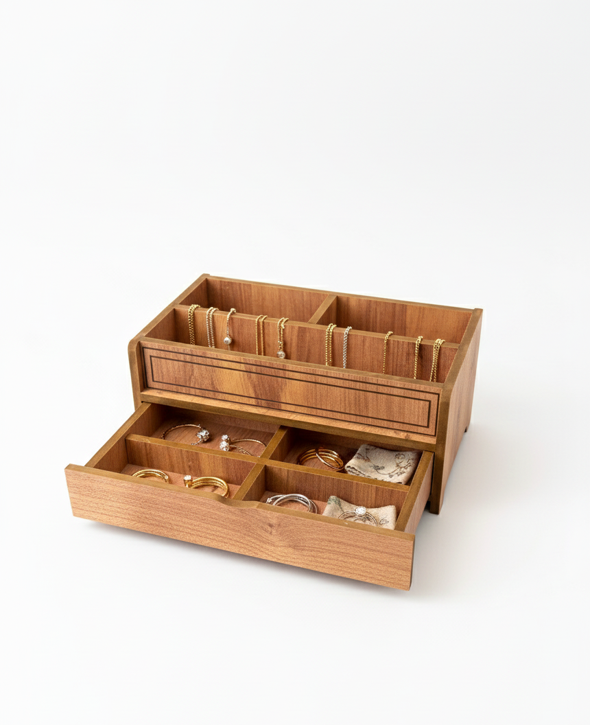 Wooden Makeup Organizer with Drawer, MDF Vanity Storage Box for Brushes, Cosmetics and Small Accessories - main product view