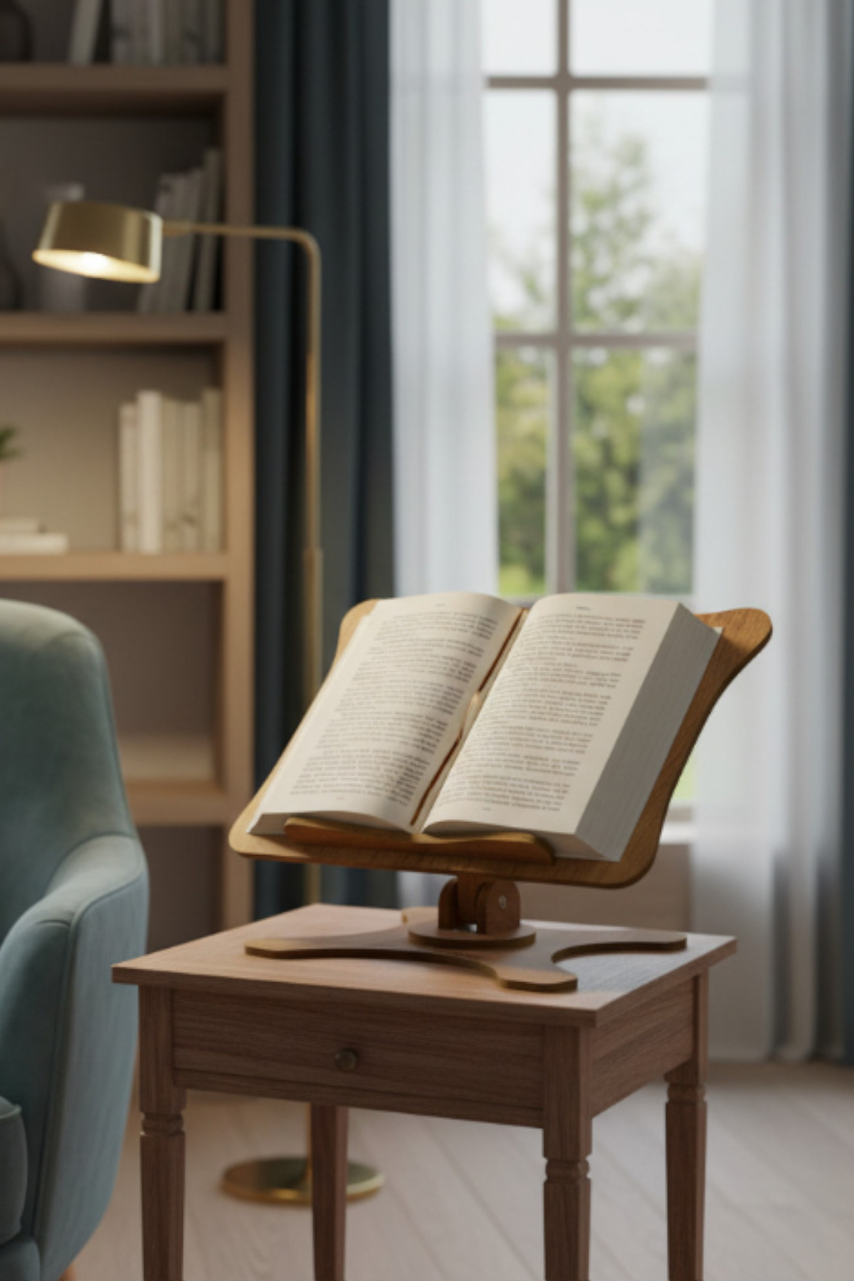 Adjustable Book and Laptop Stand, Grey MDF Desktop Stand for Reading, Work, And Home Office - main product view