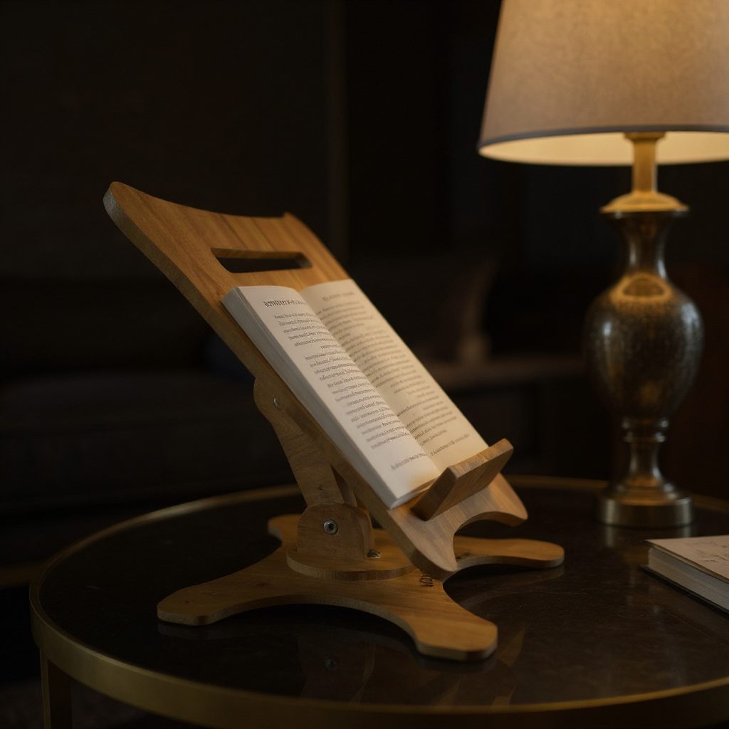 Adjustable Book and Laptop Stand, Grey MDF Desktop Stand for Reading, Work, And Home Office - wood material and finish detail