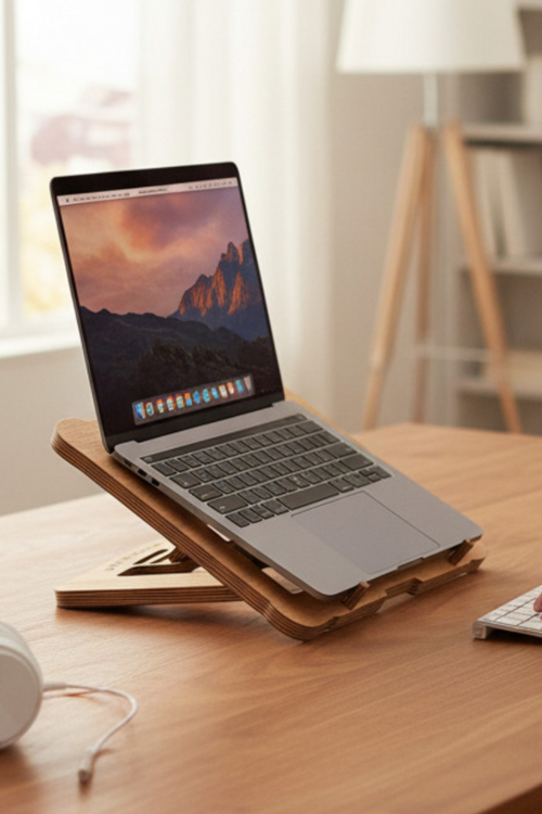 Wooden Laptop Stand, Adjustable Desk Riser for Home Office, Minimalist Wood Laptop Holder - main product view