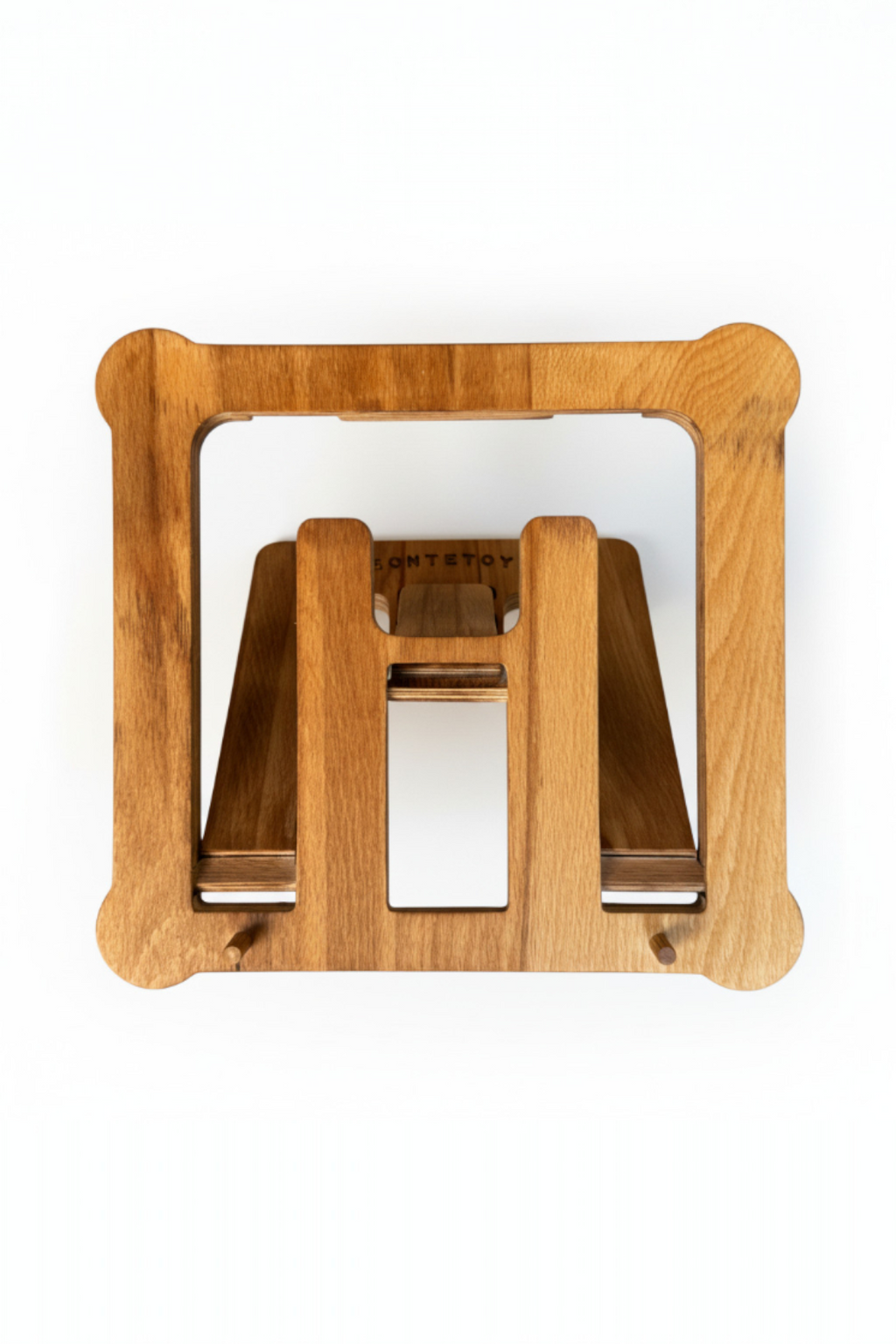 Wooden Laptop Stand, Adjustable Desk Riser for Home Office, Minimalist Wood Laptop Holder - front view of the product