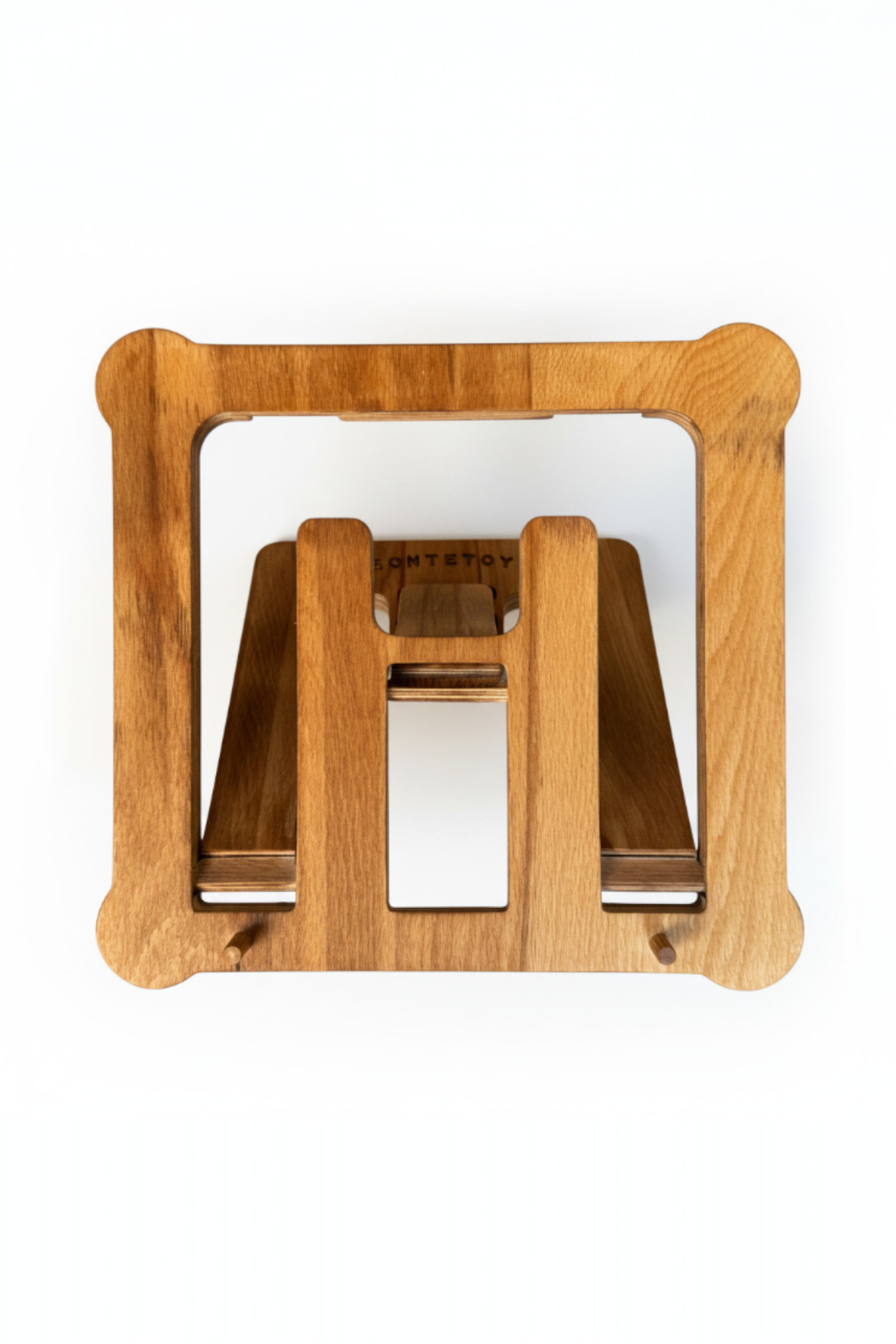 Wooden Laptop Stand, Adjustable Desk Riser for Home Office, Minimalist Wood Laptop Holder - front view of the product