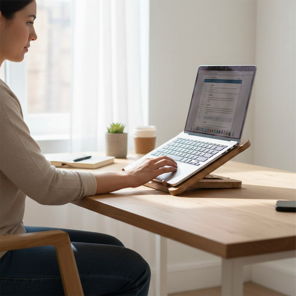 Wooden Laptop Stand, Adjustable Desk Riser for Home Office, Minimalist Wood Laptop Holder - additional product photo