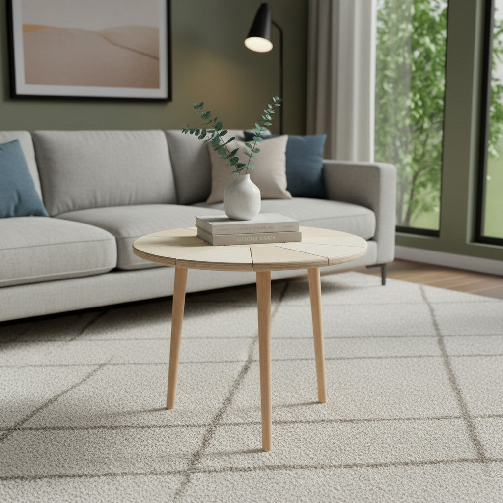 Round Polished Wooden Side Table, 50 cm Circular Accent Table, Natural Wood End Table for Home Decor - main product view
