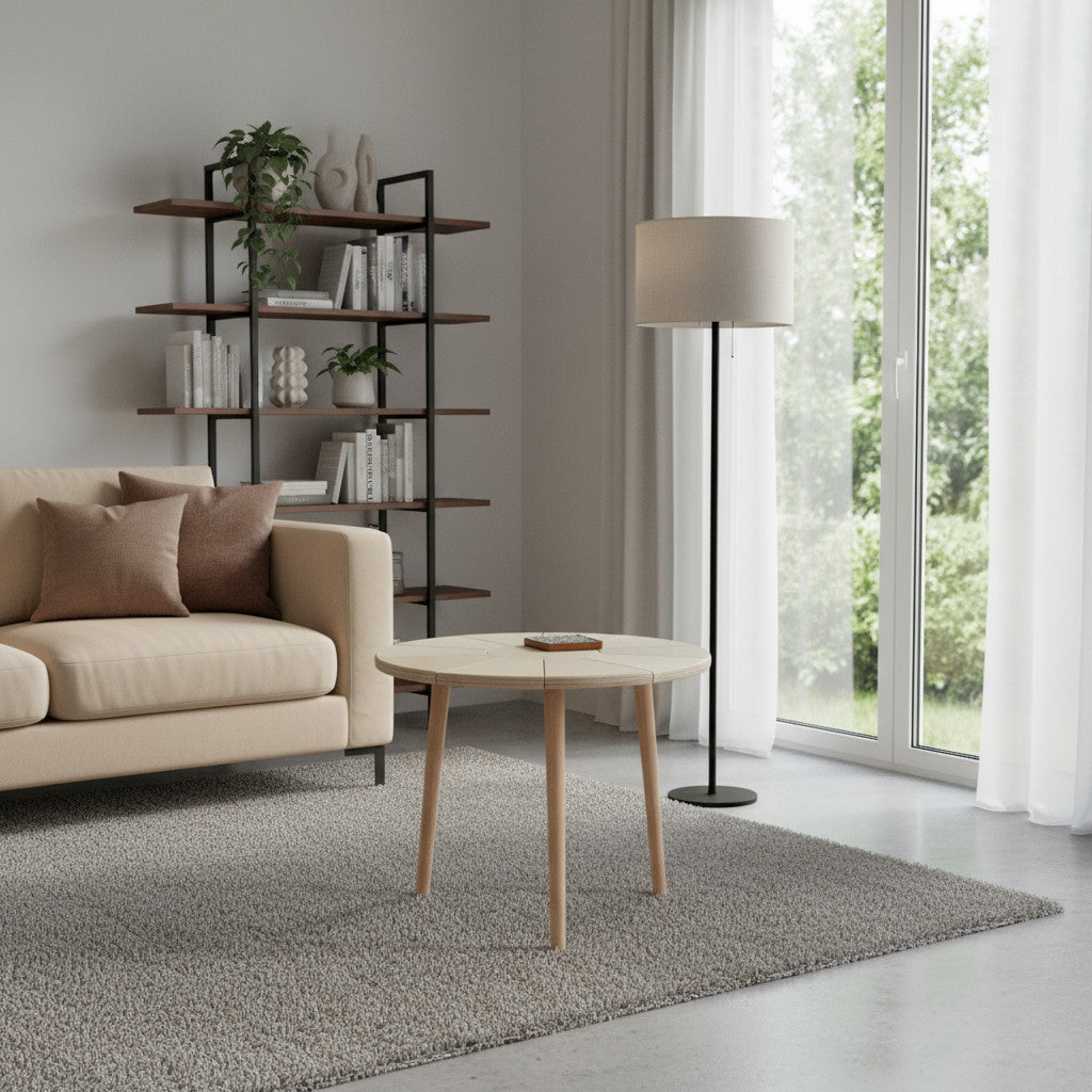 Round Polished Wooden Side Table, 50 cm Circular Accent Table, Natural Wood End Table for Home Decor - close up of the product detail