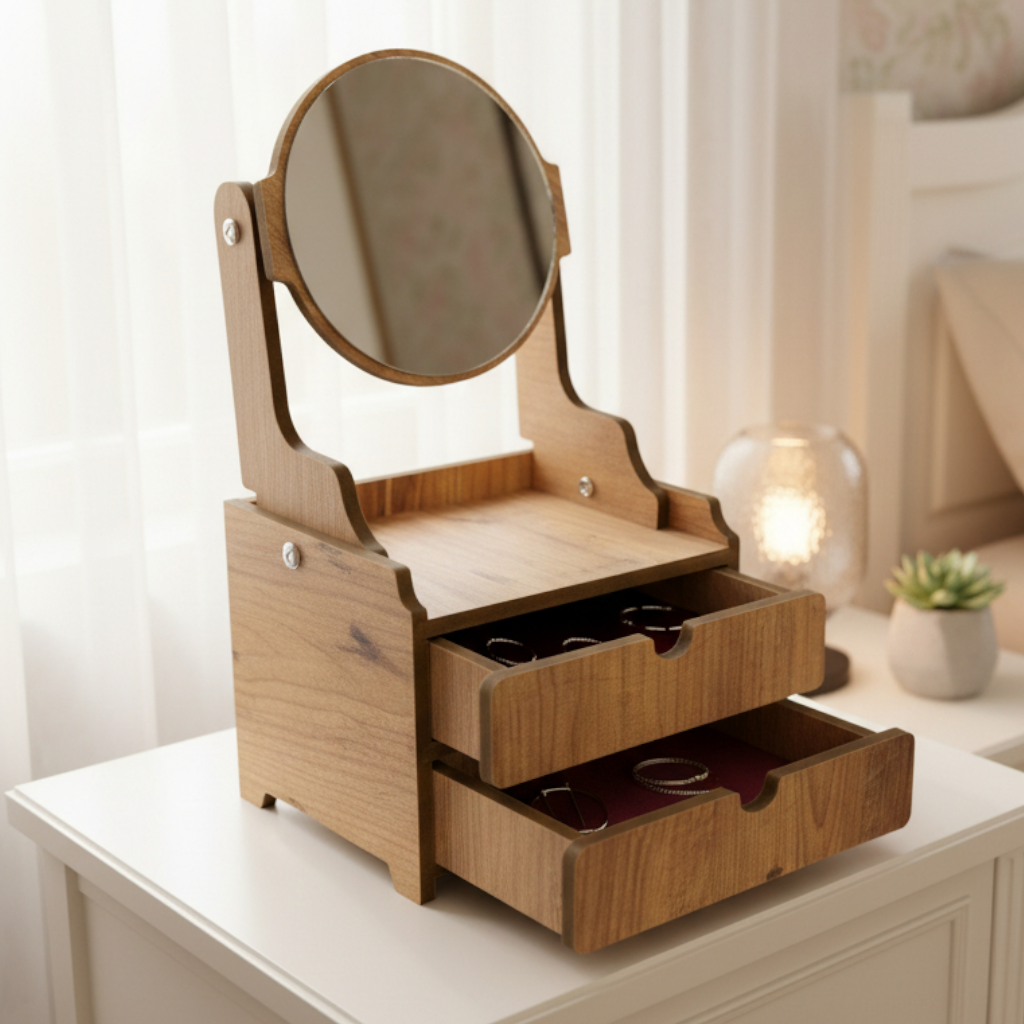 Grey Wooden Mirror Vanity Cabinet for Children | MDF Pretend Play Dressing Table, Compact Kids Vanity Toy - main product view