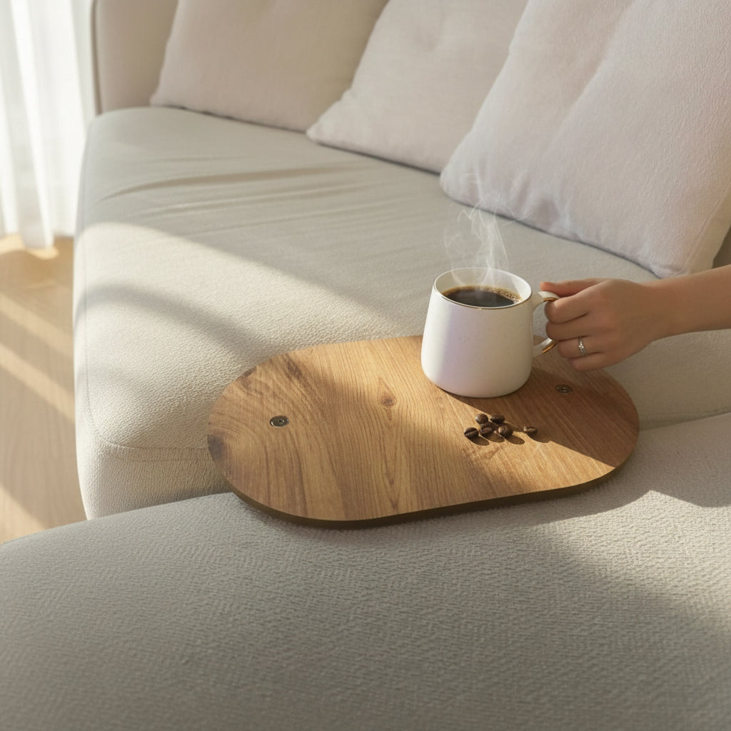 Coffee Car Seat Tray Table Organizer | Wooden MDF Seat Gap Tray for Snacks, Drinks, And Essentials - wood material and finish detail