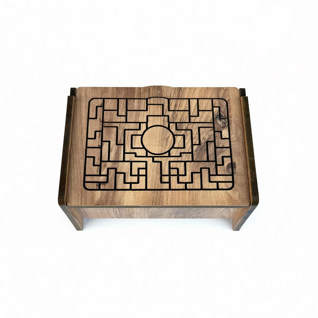 Wooden Maze Puzzle Board in Brown, MDF Activity Toy for Hands-On Play, 29 x 22 cm - front view of the wooden activity toy