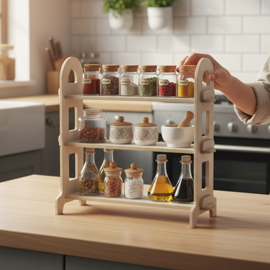 Wooden Kitchen Organizer Shelf | MDF Countertop Storage Rack for Home Organization - main product view