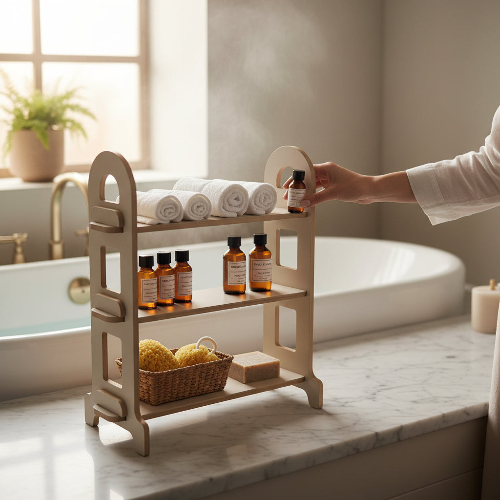 Wooden Kitchen Organizer Shelf | MDF Countertop Storage Rack for Home Organization - side view showing the product profile