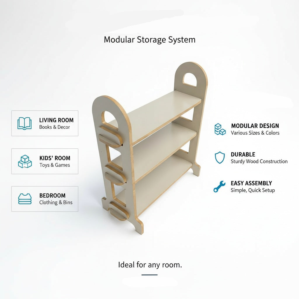 Wooden Kitchen Organizer Shelf | MDF Countertop Storage Rack for Home Organization - size and shape detail