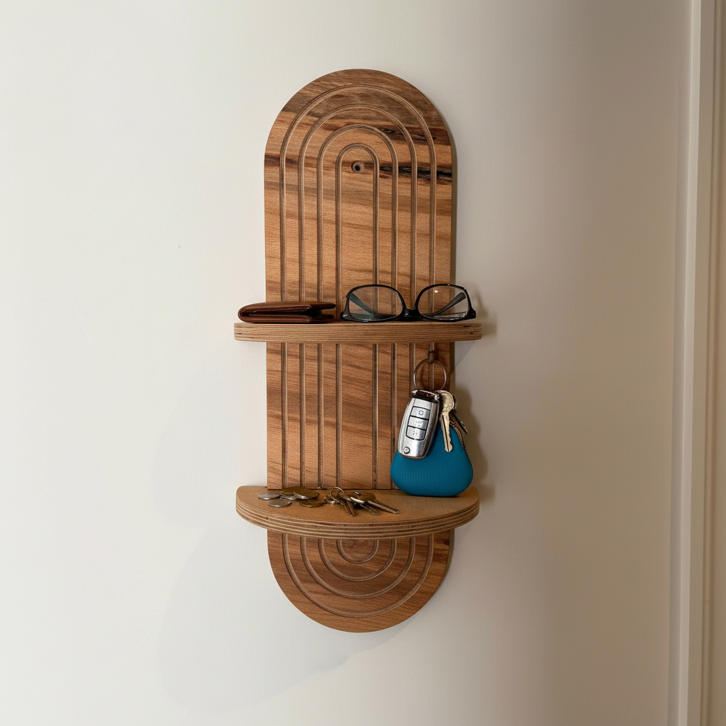 Beech Wood Wall Shelf with Mirror, Hanging Wooden Shelf for Nursery, Kids Room Decor, Small Wall Organizer - main product view