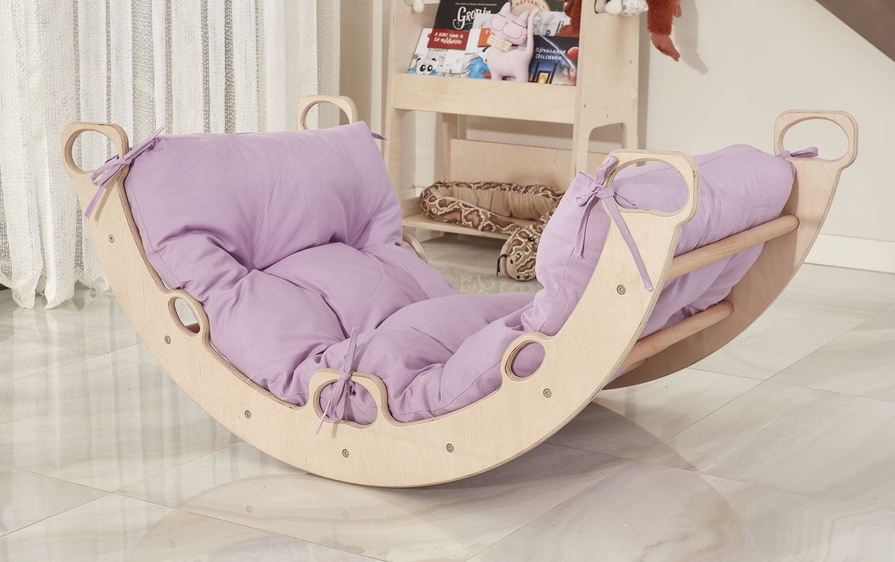Kids Climber Arch Purple Cushion, Wooden Rocker Montessori Toys for Toddler - Etsy source listing image
