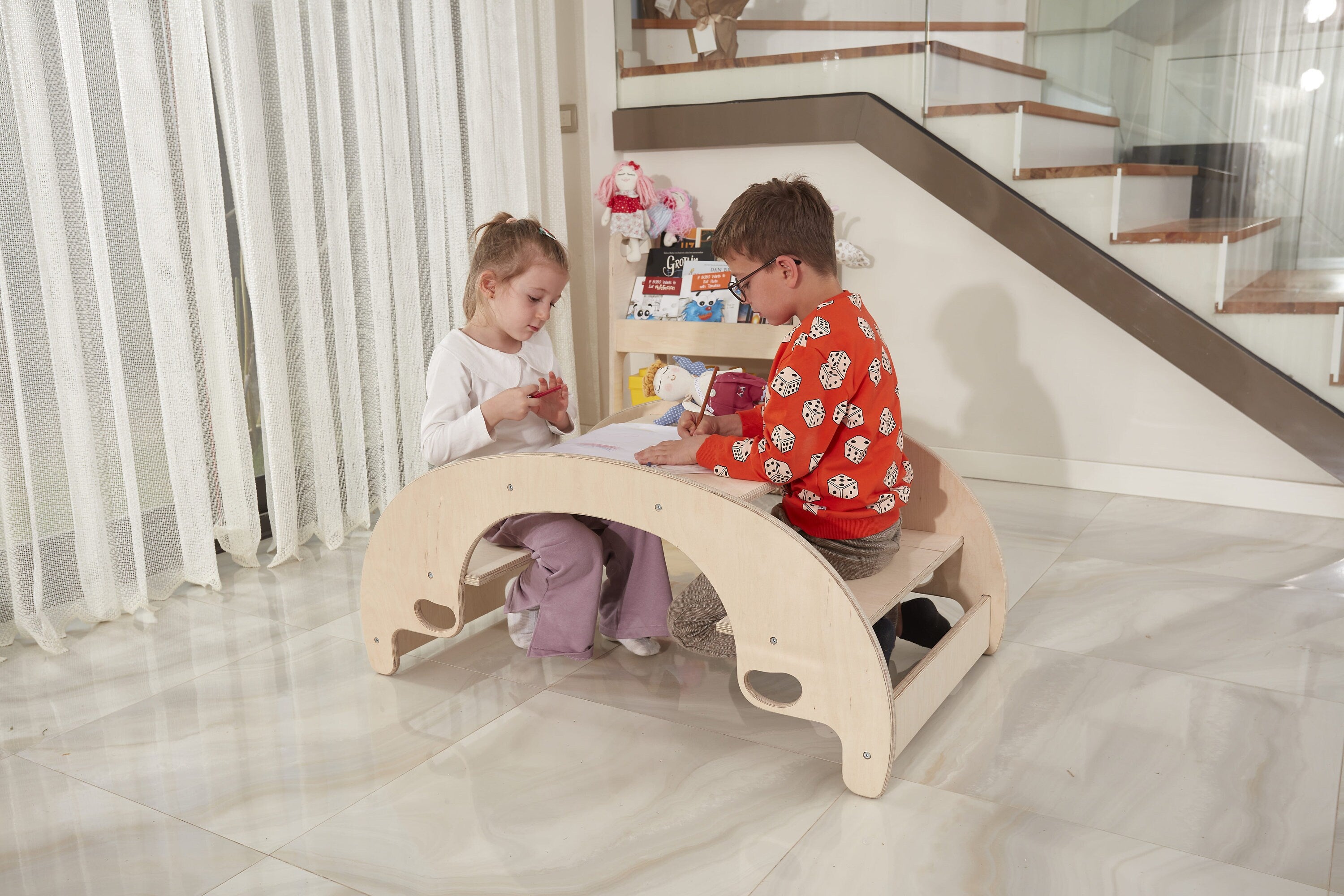 Montessori Wooden Seesaw & Table Chair Set: Birch Toddler Swing - Etsy source listing image