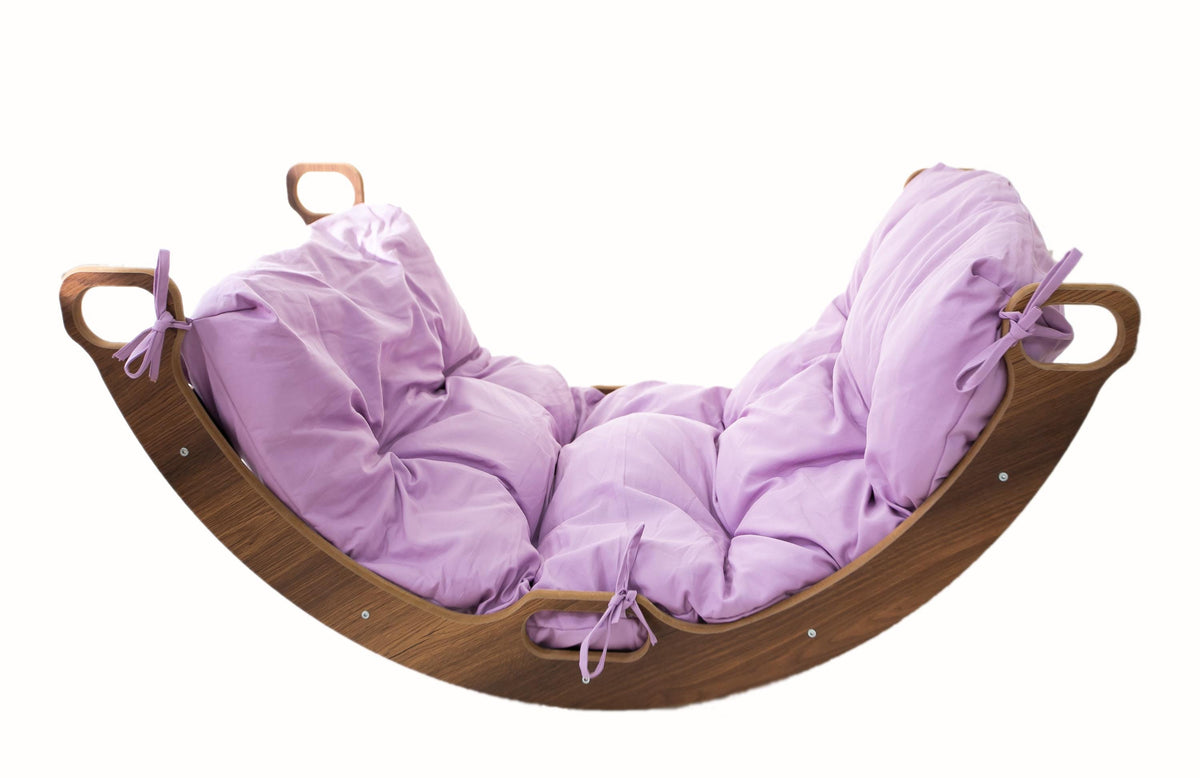Wooden Rocker with Purple Pillow: Montessori Arch Rocker Swing - Etsy source listing image