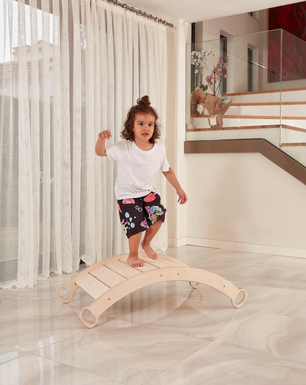 Birch Wood Baby Balance Board: Montessori Toddler Toy with Organic Cotton Pillow - Etsy source listing image