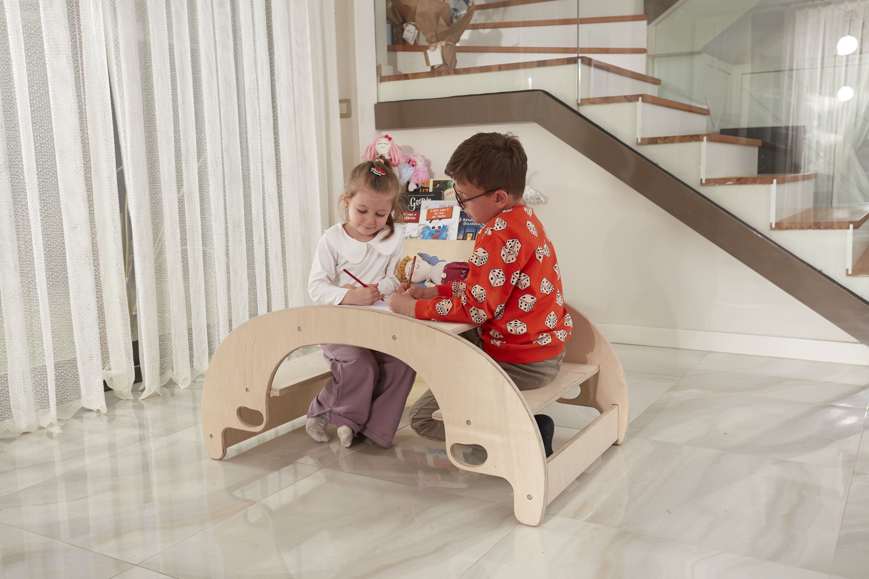 Montessori Wooden Seesaw & Table Chair Set: Birch Toddler Swing - Etsy source listing image