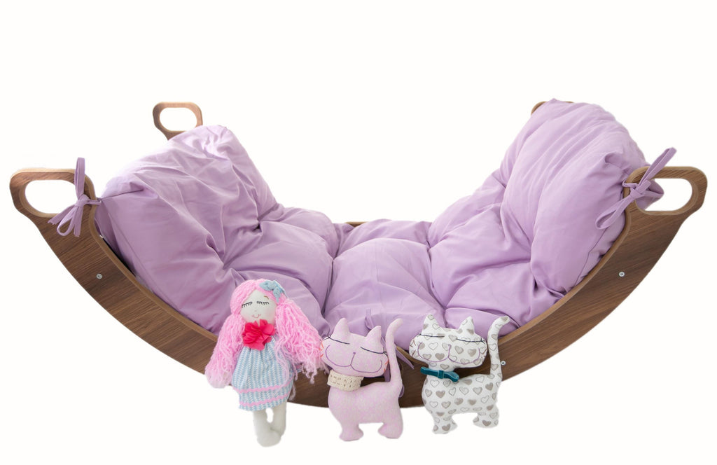 Wooden Rocker with Purple Pillow: Montessori Arch Rocker Swing - Etsy source listing image