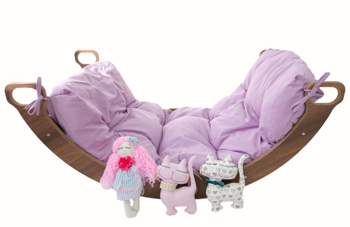 Wooden Rocker with Purple Pillow: Montessori Arch Rocker Swing - Etsy source listing image