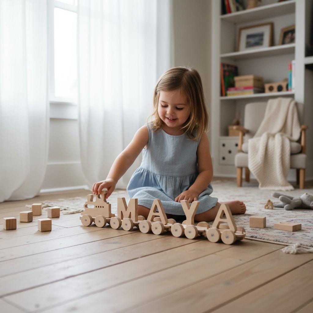 Handmade Wooden Train Toy: Personalized Montessori Gift - Etsy source listing image